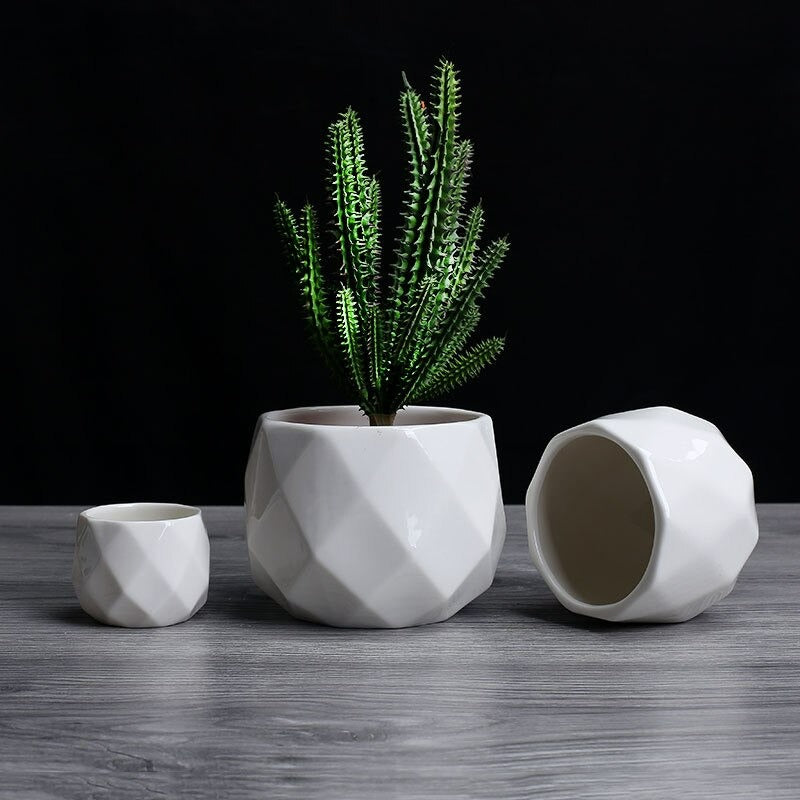 Creative Ceramic White Diamond Succulent Pot - F