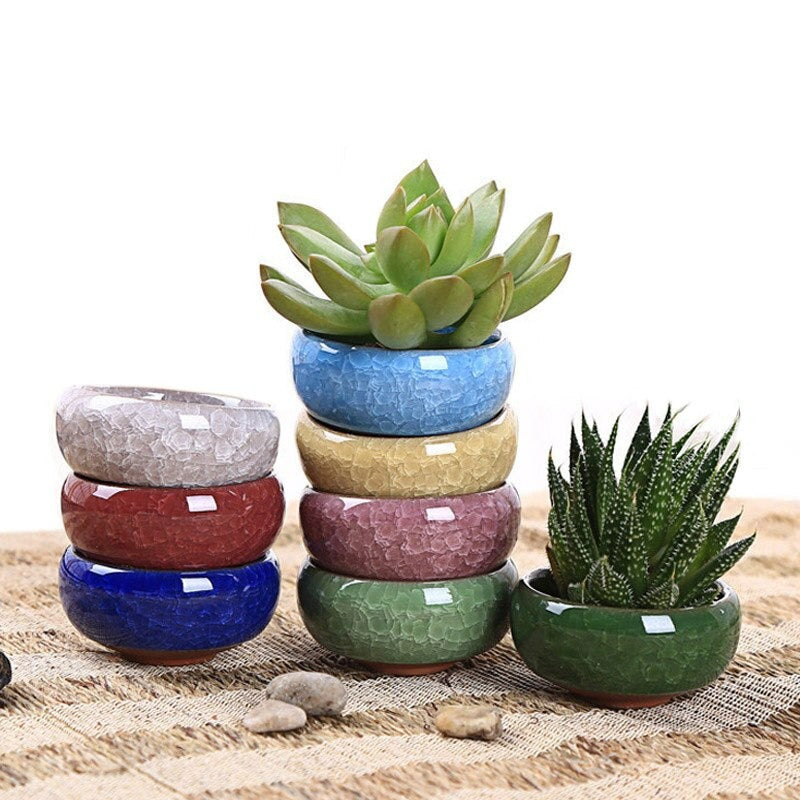 Small Yefine Ice-crack Colorful Ceramic Succulent Pot - E