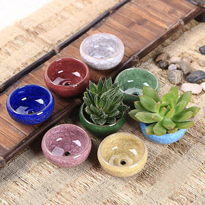 Small Yefine Ice-crack Colorful Ceramic Succulent Pot - E