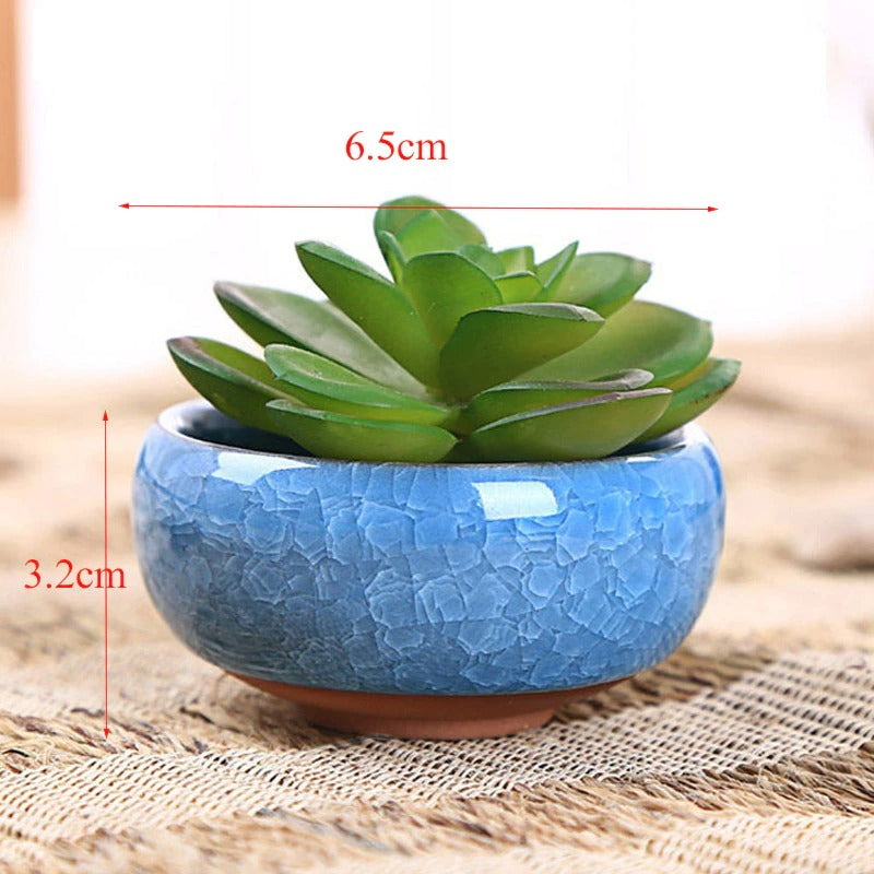 Small Yefine Ice-crack Colorful Ceramic Succulent Pot - E