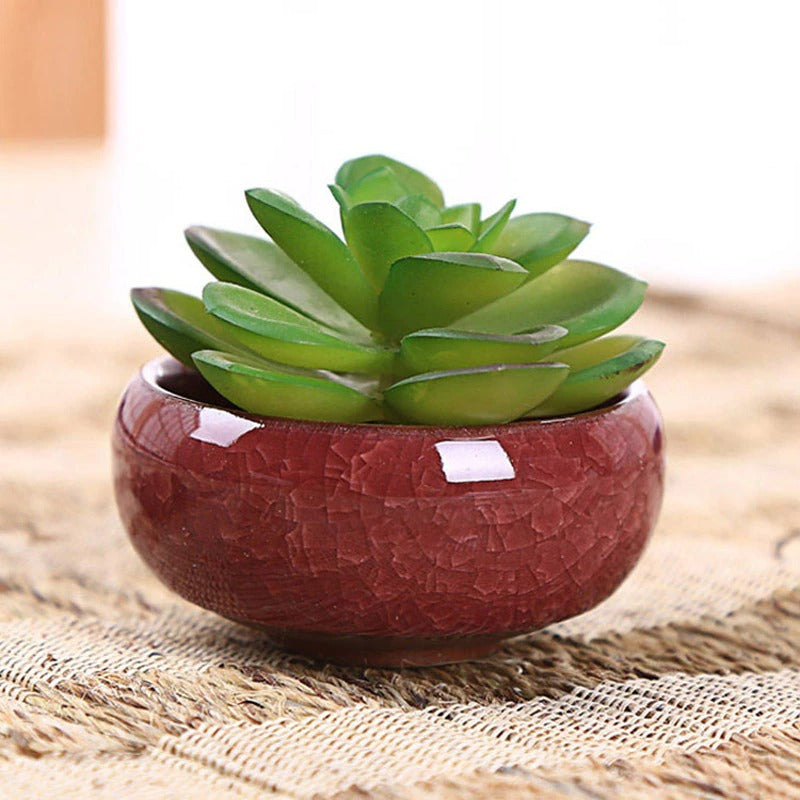 Small Yefine Ice-crack Colorful Ceramic Succulent Pot - E